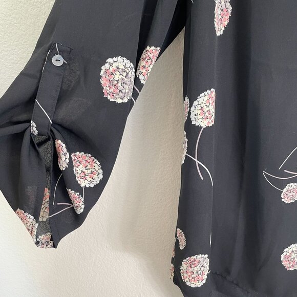 Daniel Rainn Womens Large Black Floral Dandelion V Neck Tunic Top Blouse Shirt - Picture 7 of 8